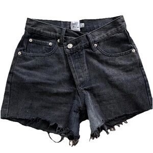 Princess Polly Criss-Cross Denim Shorts Button Fly‎ Dark Wash Size 0